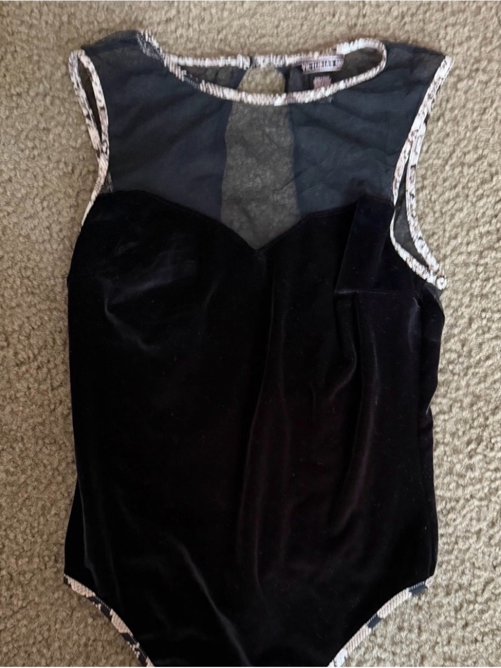 Victoria’s Secret Black Velvet Mesh Bodysuit XS